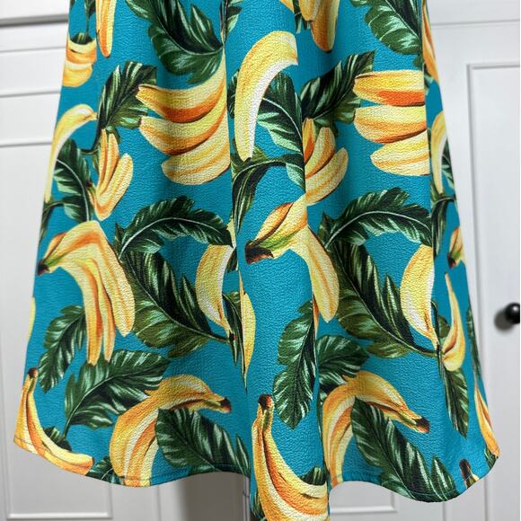 Show Me Your Mumu Off Shoulder Banana Graphic Print Mini Dress Teal Yellow Sz XL - Picture 9 of 13
